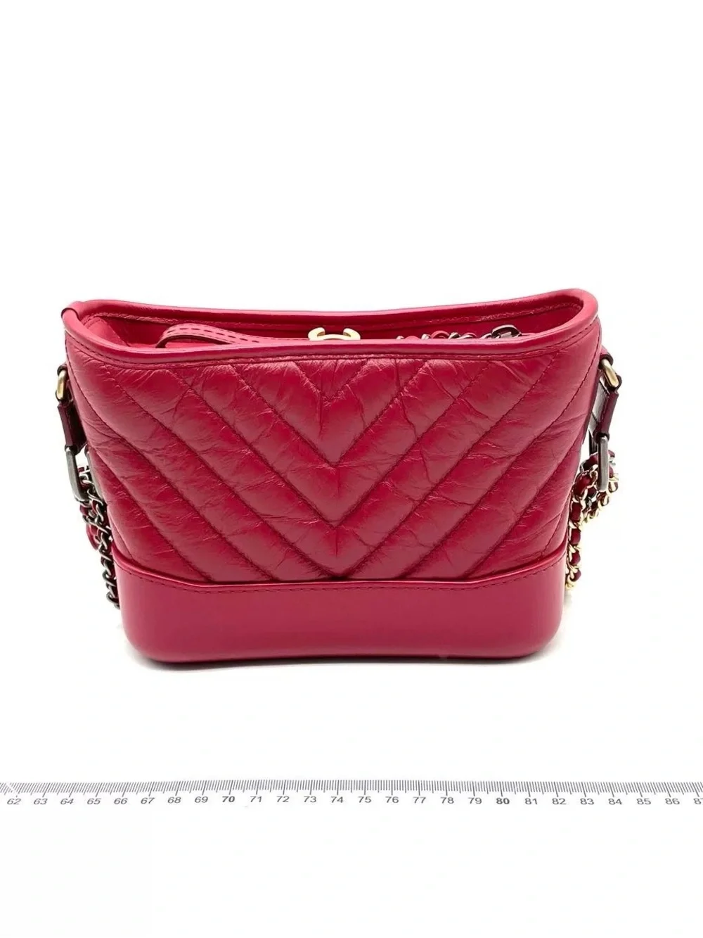CHANEL Burgundy Quilted Chevron Leather Shoulder Bag with Gold CC Charm